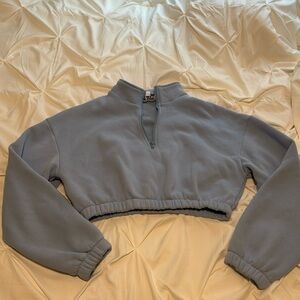 TIC TOC Women Fleece Cropped Pullover Half Zip Up Sweatshirt With Elastic Hems